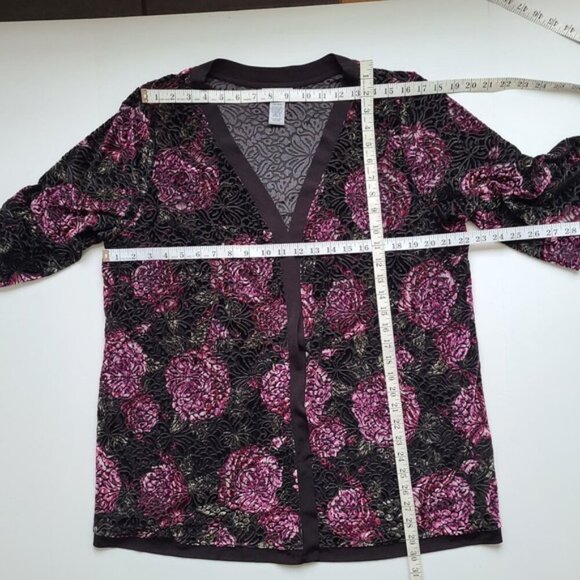 2 Catherines Velour Tops Blouse 14 16W Floral Casual Colorful Open Front Burnout - Picture 7 of 16